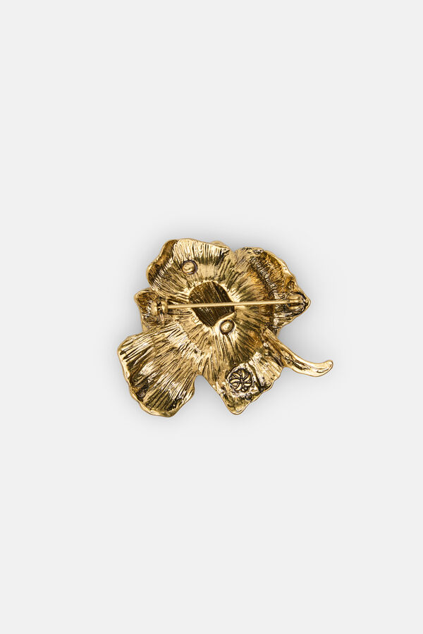 Hoss Intropia Liso. Broche de flor banhado a ouro Dourado