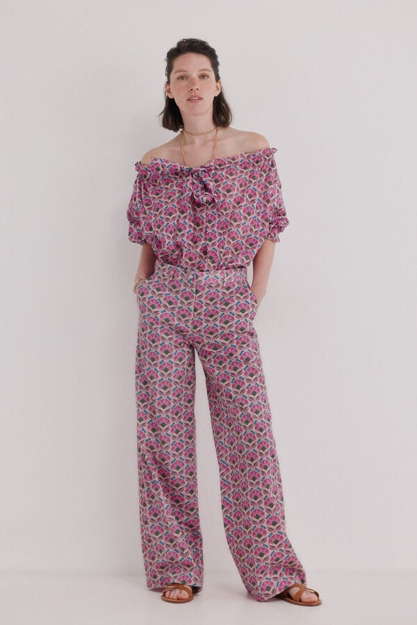 Hoss Intropia Persia. Pantal&oacute;n floral Turquesa