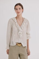 Hoss Intropia Clarisse. Blusa com folhos Ecru