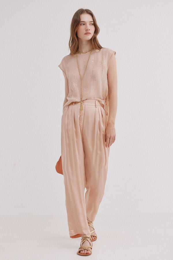 Hoss Intropia Pearl. Pantal&oacute;n flu&iacute;do satinado Rosa