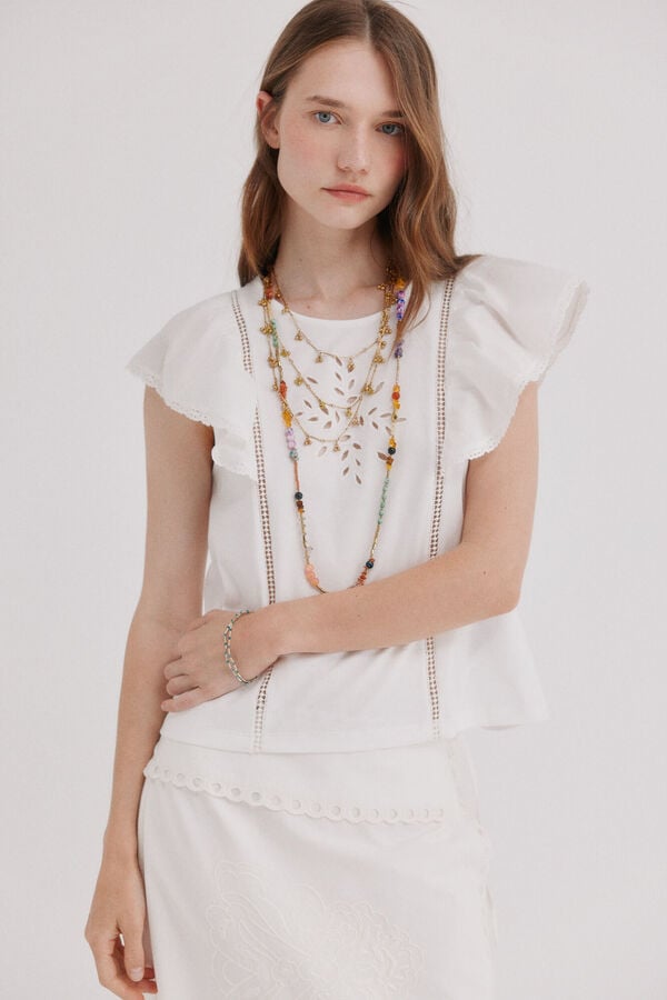 Hoss Intropia Mavie.Camiseta volantes Blanco