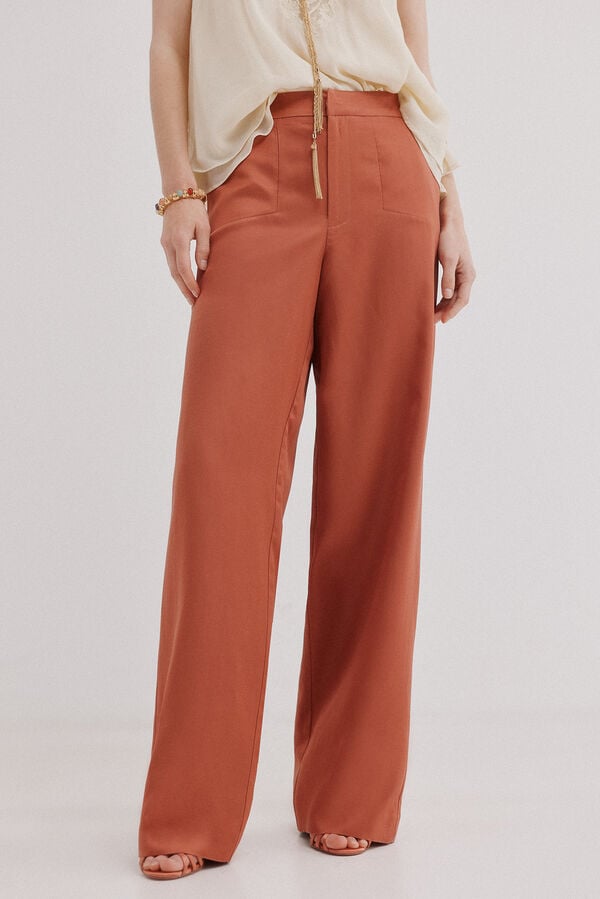 Hoss Intropia Pen&eacute;lope. Pantal&oacute;n tejido satinado Naranja