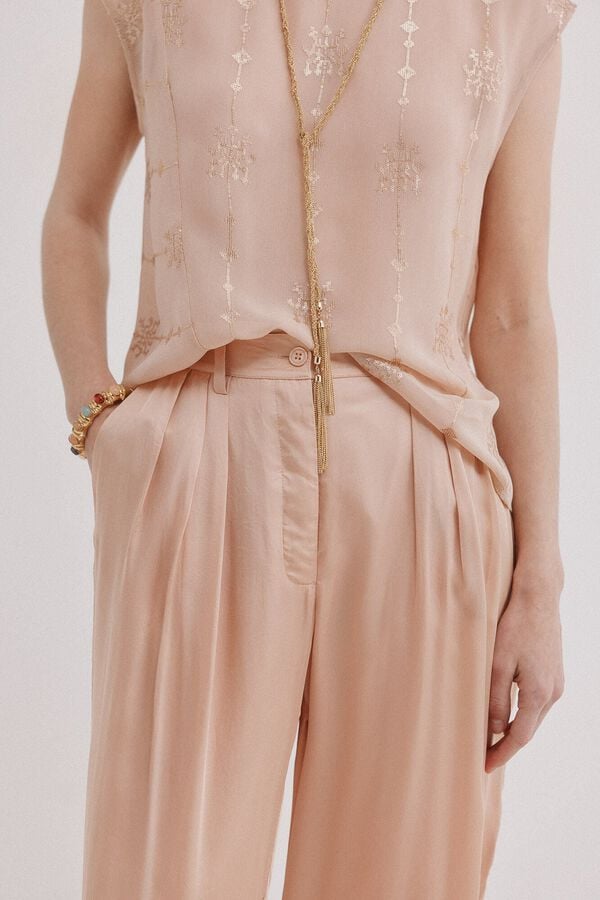 Hoss Intropia Pearl. Pantal&oacute;n flu&iacute;do satinado Rosa