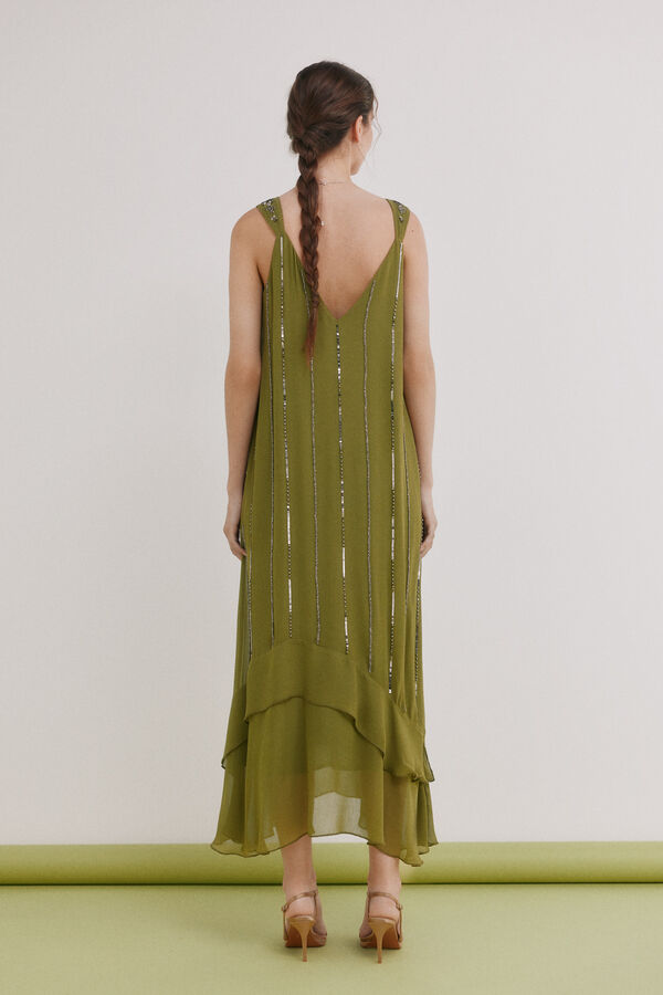 Hoss Intropia Aurore.Vestido abalorios Kaki