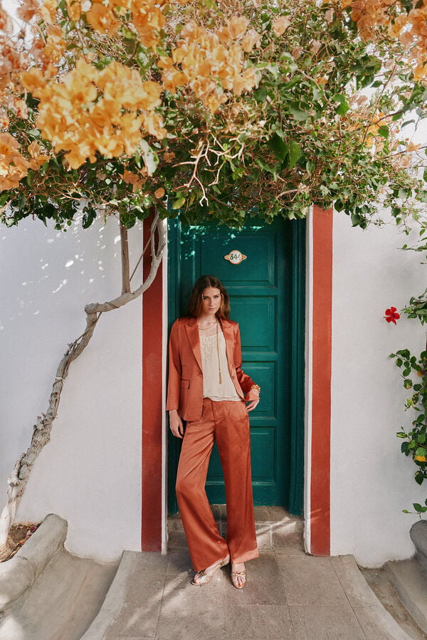 Hoss Intropia Pen&eacute;lope. Pantal&oacute;n tejido satinado Naranja