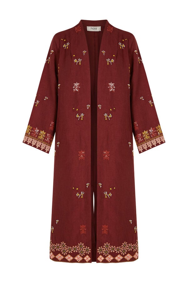 Hoss Intropia Entra. Kimono de lino largo Granate
