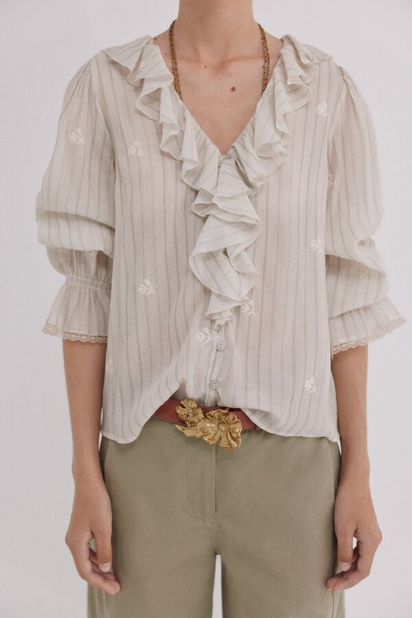 Hoss Intropia Clarisse. Blusa volantes Marfil