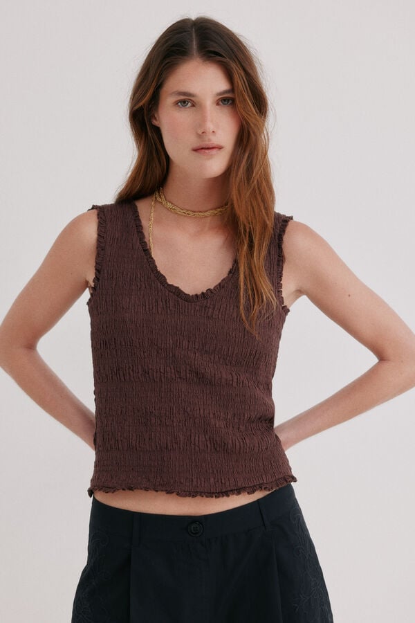 Hoss Intropia Mercedes. Camiseta fruncida Marron