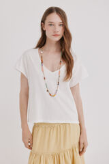 Hoss Intropia Monike. T-shirt de manga curta com decote em bico Beige