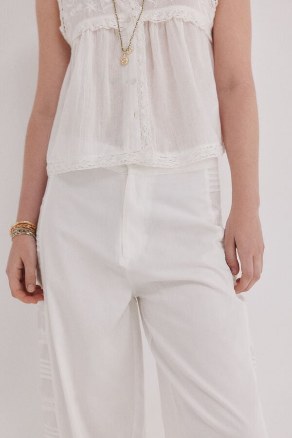 Hoss Intropia P&iacute;a. Cal&ccedil;a de cintura m&eacute;dia bordada Branco