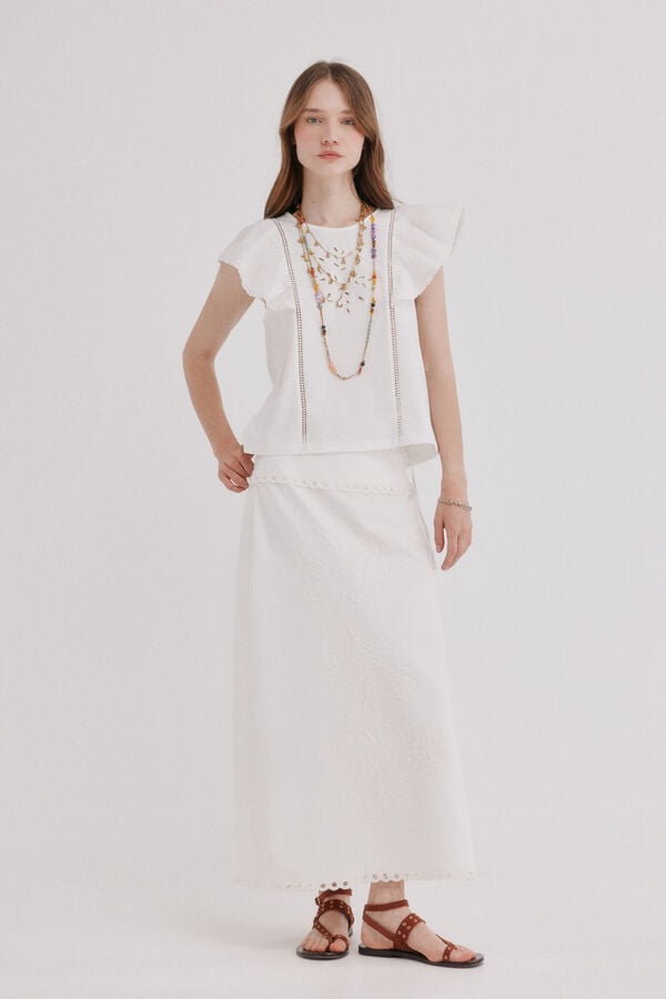 Hoss Intropia Mavie.Camiseta volantes Blanco