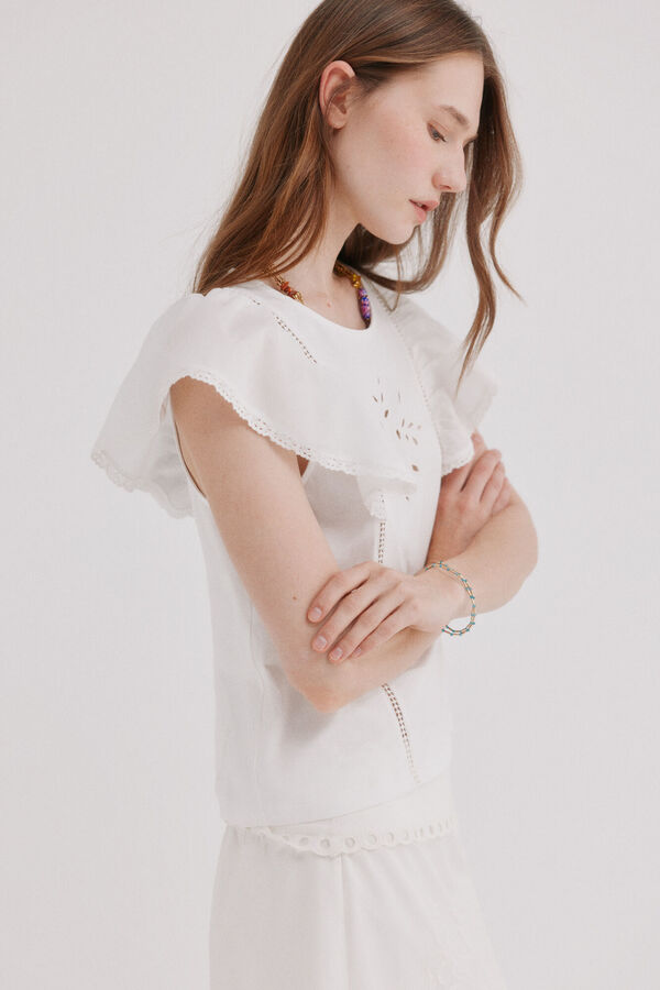 Hoss Intropia Mavie.Camiseta volantes Blanco