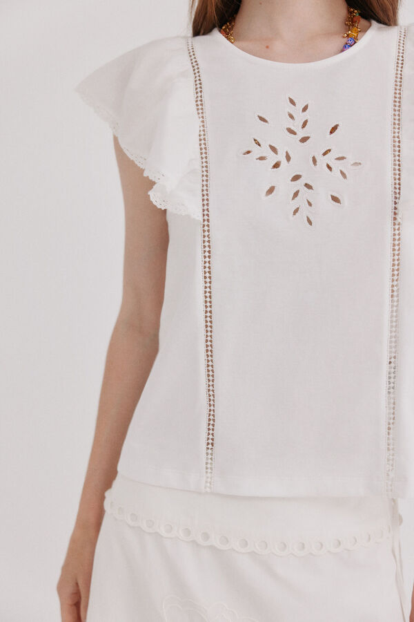 Hoss Intropia Mavie.Camiseta volantes Blanco