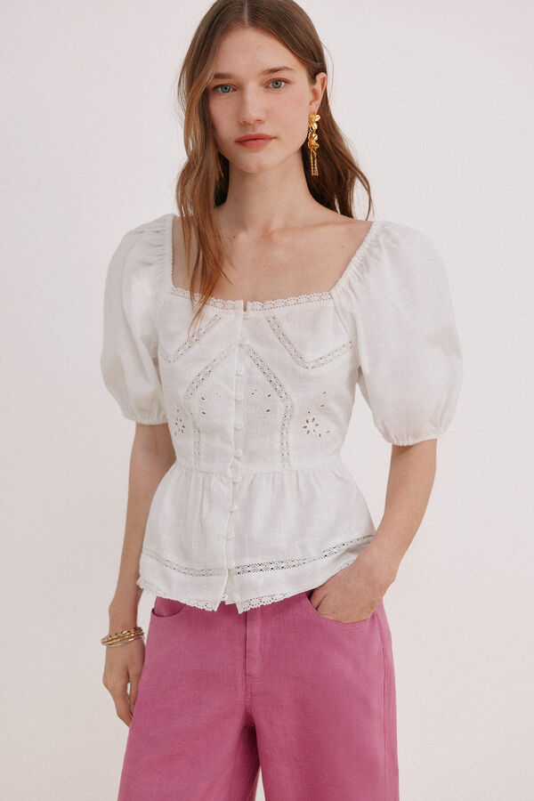 Hoss Intropia Gaia. Blusa rom&aacute;ntica peplum Marfil