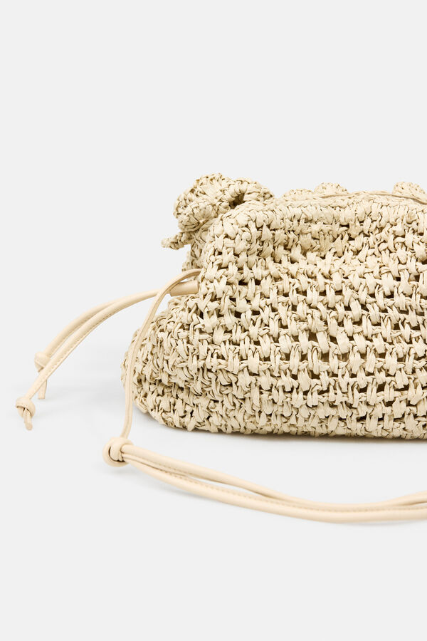 Hoss Intropia Nekane. Bolso fibras naturales con flores Marfil