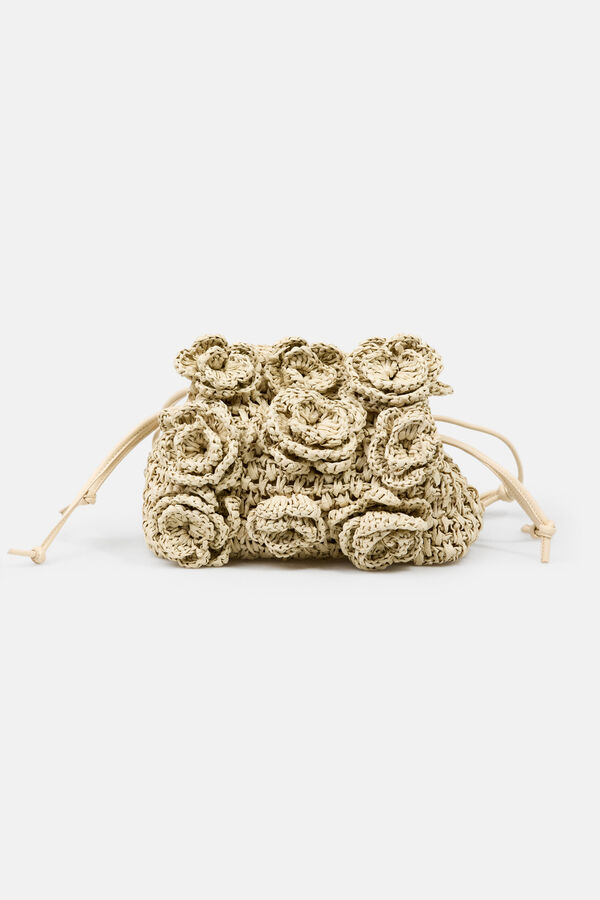 Hoss Intropia Nekane. Bolso fibras naturales con flores Marfil