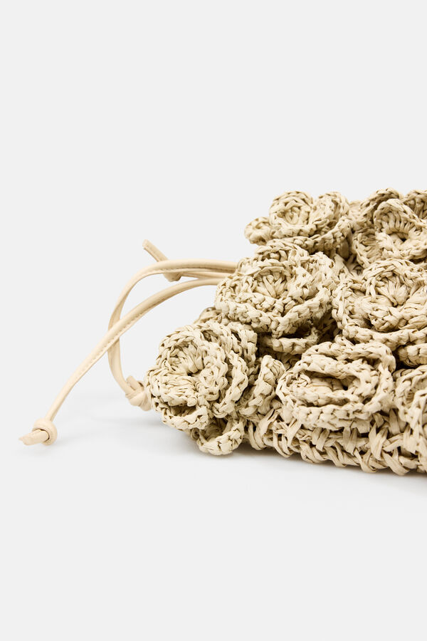 Hoss Intropia Nekane. Bolso fibras naturales con flores Marfil