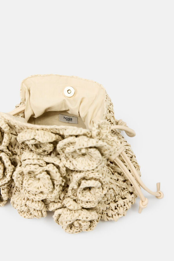 Hoss Intropia Nekane. Bolso fibras naturales con flores Marfil