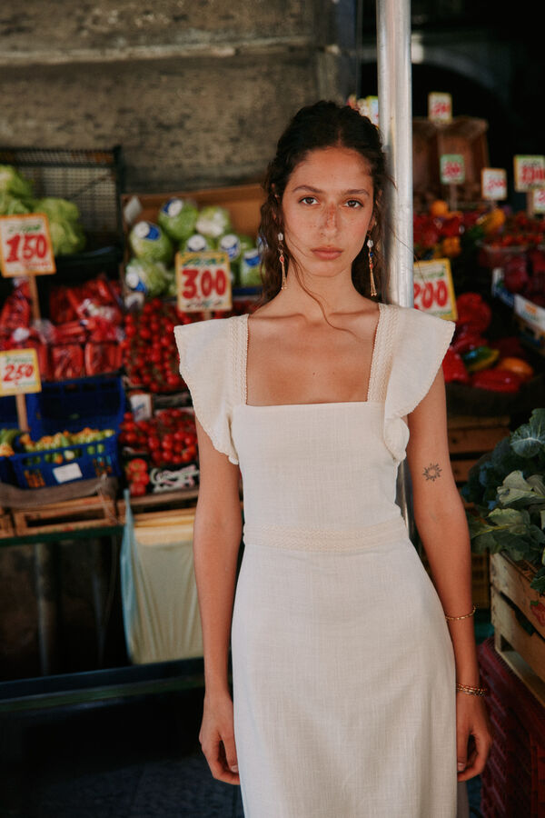 Hoss Intropia Amaya. Vestido midi algod&oacute;n Marfil