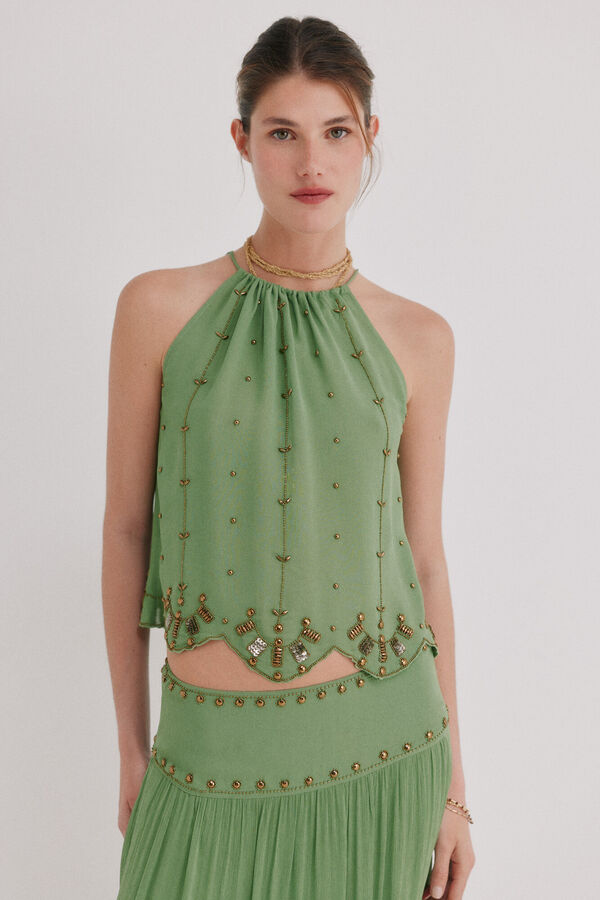 Hoss Intropia Clarisa. Blusa abalorios Verde