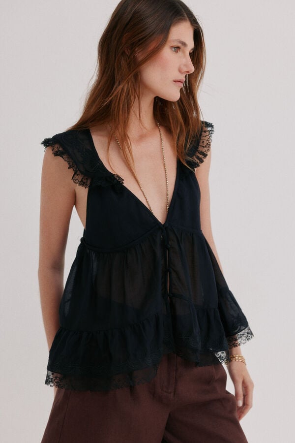 Hoss Intropia Celeste. Blusa fluida Negro