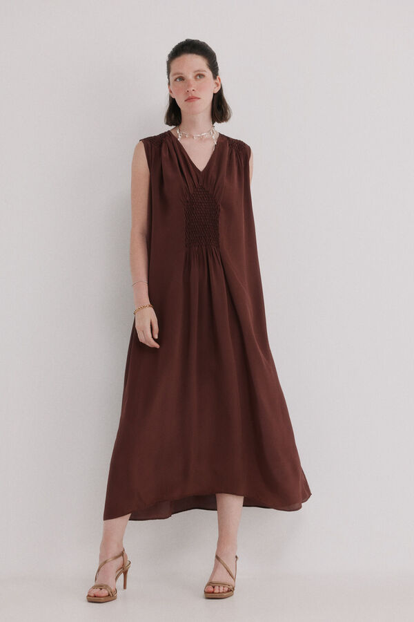 Hoss Intropia Aura. Vestido midi flu&iacute;do Marron