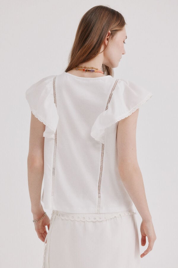 Hoss Intropia Mavie.Camiseta volantes Blanco