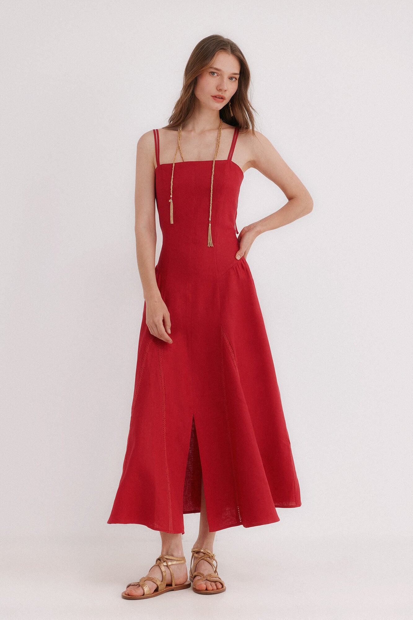 Hoss Intropia Ailin.vVestido midi vermelho