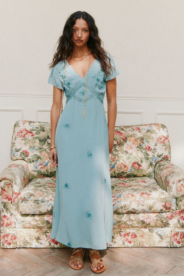 Hoss Intropia Ainhoa. Vestido bordados Turquesa