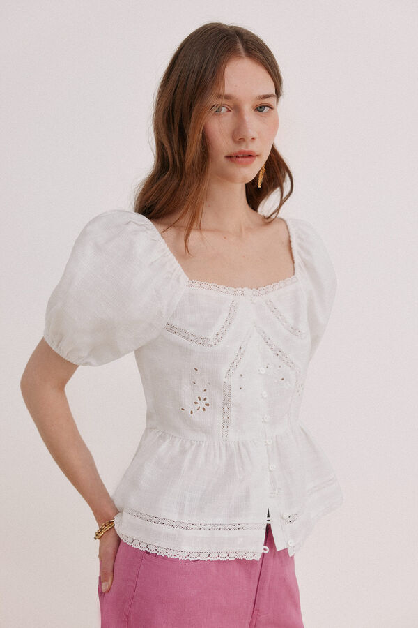 Hoss Intropia Gaia. Blusa rom&aacute;ntica peplum Marfil