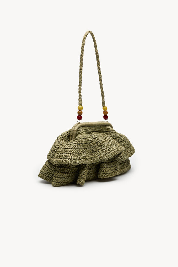 Hoss Intropia Nagore. Bolso de fibras naturales con volantes Kaki